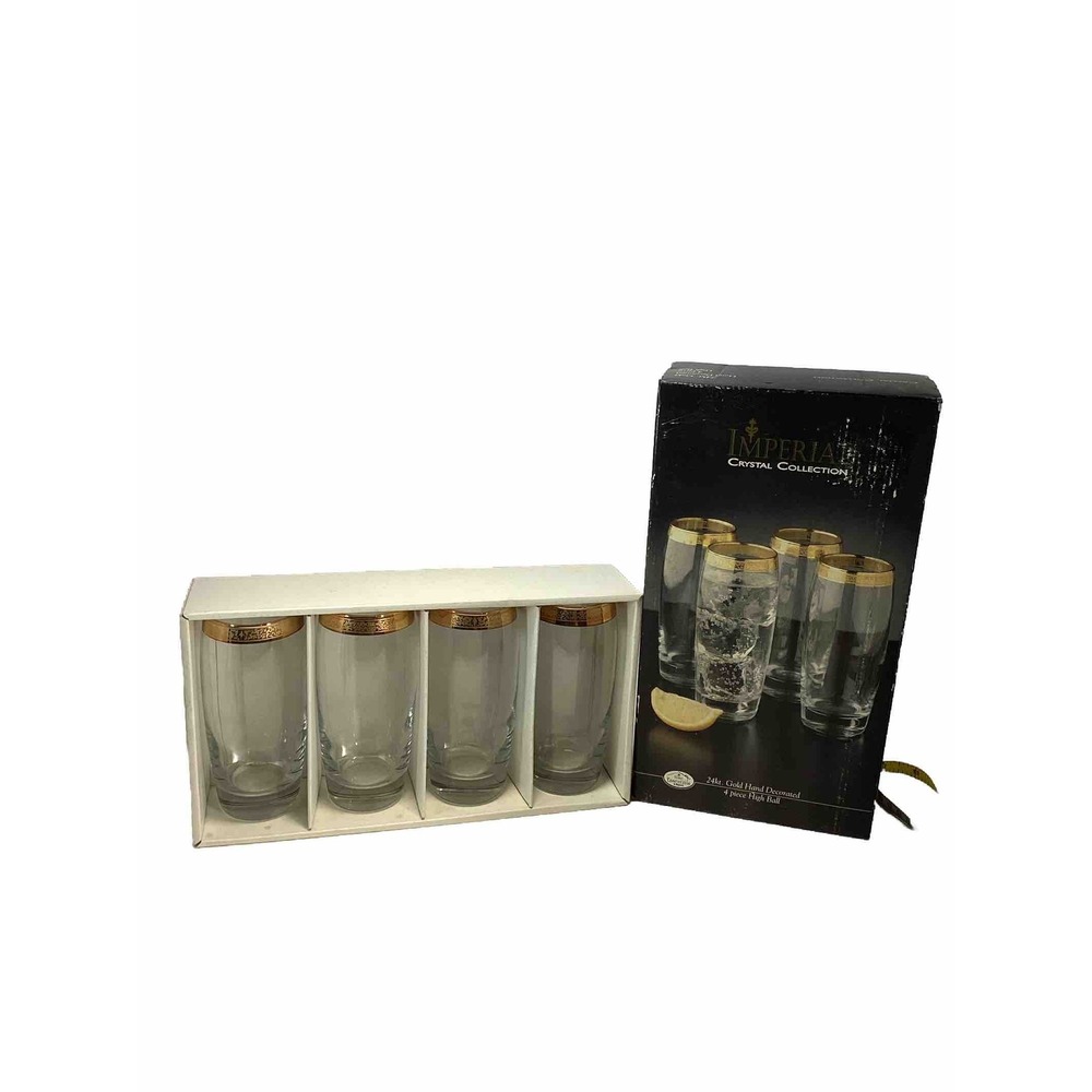 Imperial Crystal Collection Tumblers High Ball Glasses 24kt Gold Set of 4
